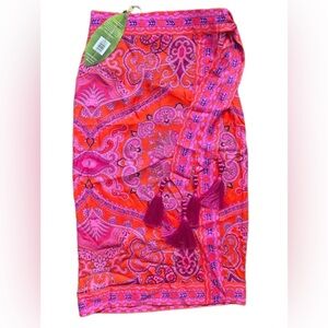 FARM Rio Red Paisley Scarf Lenzing Ecovero Viscose Midi Skirt NWT